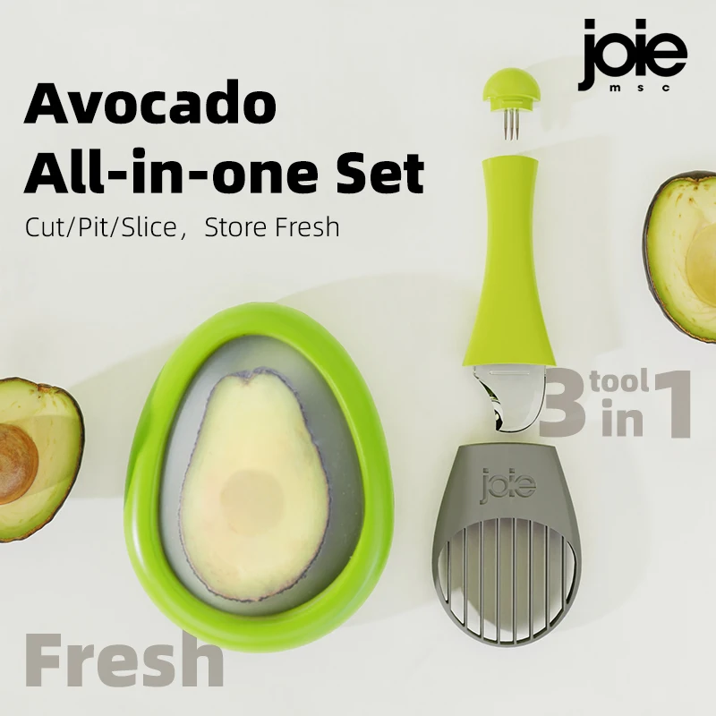 Joie Avocado Strumento 3 in 1 Avocado Affettatrice Corer Burro Frutta Pelapatate Taglierina Separatore di polpa Coltello di plastica Utensile da cucina 5