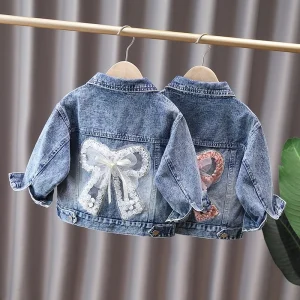 2-12 anni ragazze giacca di jeans nuova moda bambino bambini Jean cappotti per ragazze simpatico coniglio pizzo fiocco design bambini capispalla abbigliamento 1
