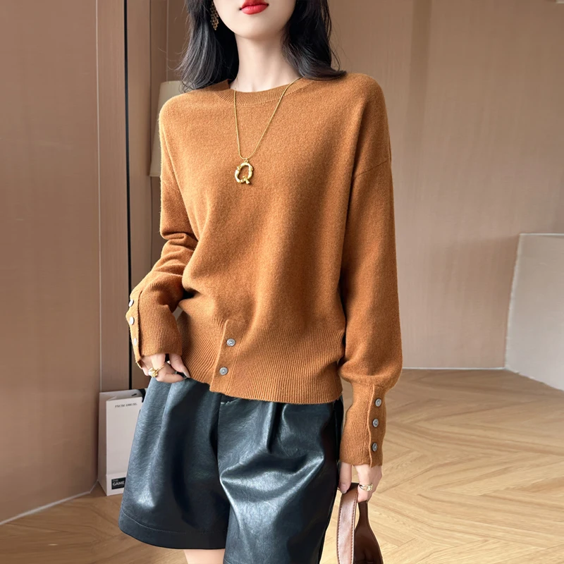 Autunno Inverno 100% Maglione di lana merino Donna O-Collo Pullover Moda casual Top in cashmere lavorato a maglia Donna Taglie forti Abbigliamento caldo 5