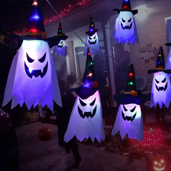 Decorazione di Halloween Ciondolo Cortile esterno Grondaia Ringhiera Appesa Mago Cappello da fantasma Lampada a sospensione a LED Bar di casa Puntelli horror 3