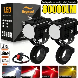 Heyword Faro per moto Fendinebbia Faretti super luminosi Abgle Eyes Lampada da guida universale per moto ausiliaria Mini LED 1