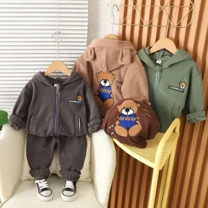 Ragazzi Ragazze In Pile Caldo Set Autunno Inverno Bambini Velluto Spesso Abbigliamento Vestito Del Bambino Cappotto Con Cappuccio + Pantaloni 2 Pezzi Tute Per Bambini Outfit 1