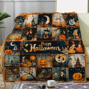 Coperta Vintage di Halloween zucca strega flanella quattro stagioni comodo divano letto ufficio viaggio stampa copertura in maglia con accogliente 1