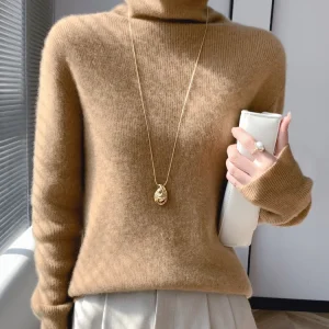 Maglione da donna dolcevita slim fit pullover solidi spessi caldi autunno inverno maglioni camicie con fondo alla moda coreana ad alta resistenza 1