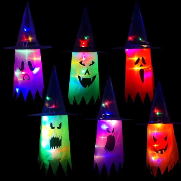 Decorazione di Halloween Ciondolo Cortile esterno Grondaia Ringhiera Appesa Mago Cappello da fantasma Lampada a sospensione a LED Bar di casa Puntelli horror 2