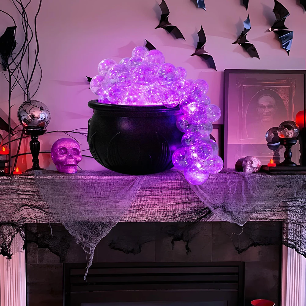 Calderone luminoso di Halloween con 40 palline a LED fai da te, ciotole realistiche per streghe, decorazioni per le feste in casa 3