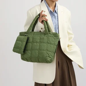 2 pezzi 2025 nuova borsa tote da donna autunno inverno grande borsa trapuntata in filo da ricamo borsa a tracolla imbottita in cotone moda femminile 1