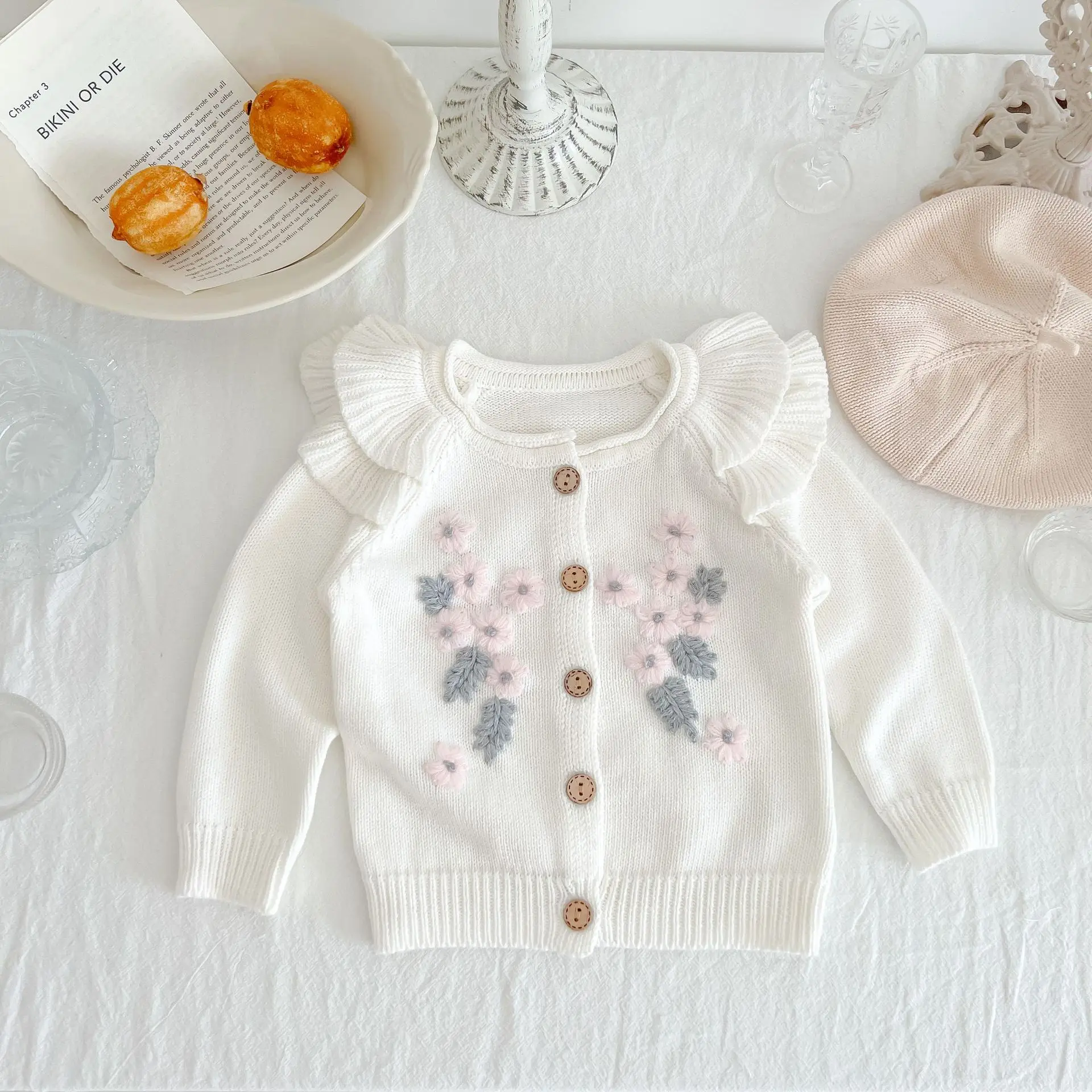2psc Inverno Neonato Neonate Pagliaccetto + Fiori Ricami Cappotto Pagliaccetti Bambini che lavorano a maglia Onepiece Moda Abbigliamento per bambini 6