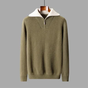 Maglione da uomo in lana 100% di alta qualità Colletto rovesciato Cerniere Pullover 2025 Autunno / Inverno Spessore morbido caldo Maglieria in cashmere Top 1