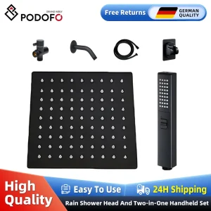 Podofo Soffione doccia a pioggia ad alta pressione in acciaio inossidabile Soffione doccia per bagno spa con design quadrato da 6 pollici ad alto flusso 1