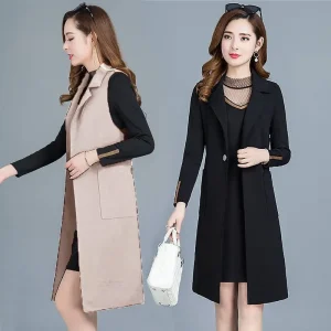 Plus Size Alla moda di media lunghezza Gilet di lana Cardigan Abbigliamento donna 2024 Primavera Autunno Nuovo arrivo Giacca senza maniche Tr... 1