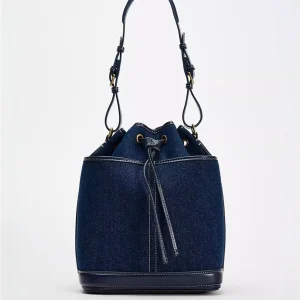 2024 Autunno/Inverno nuova borsa a tracolla in denim con fattura a mano Borsa a secchiello in tela di moda 1