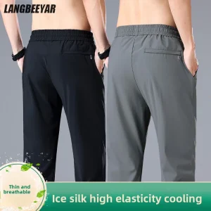 Di alta qualità di seta del ghiaccio elasticizzato nuovo marchio moda casual elastico con spalline pantaloni lunghi street style matita pantaloni per adolescenti vestiti da uomo 1