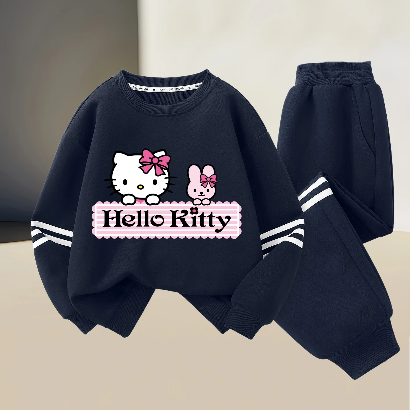 Sanrio Baby Girl Clothes Set Autunno Kid Hello Kitty Felpe stampate Pullover Top e pantaloni 2 pezzi Completo Bambini Ragazzi Tute 1