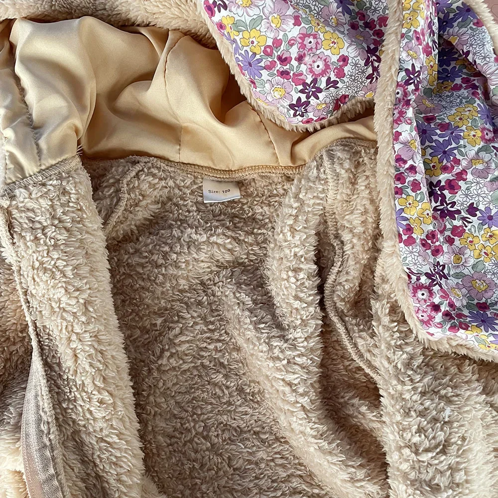 Giubbotti per bambina per 1-7 anni Primavera Inverno Pile Bambino Bambino Caldo Coniglio Cappotto con cappuccio Bambini Ragazze Capispalla lunghi Vestiti per bambini 6