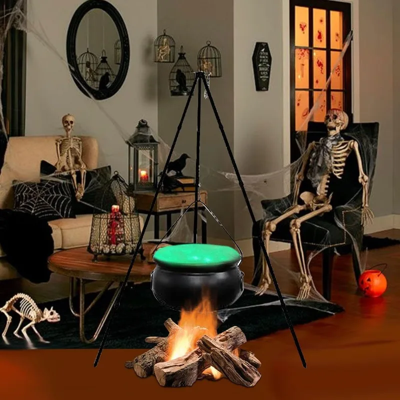 Decorazione di Halloween Calderone da strega grande per esterni su treppiede con luci Secchio per caramelle Decorazione per feste di carnevale horror per falò di Halloween 1