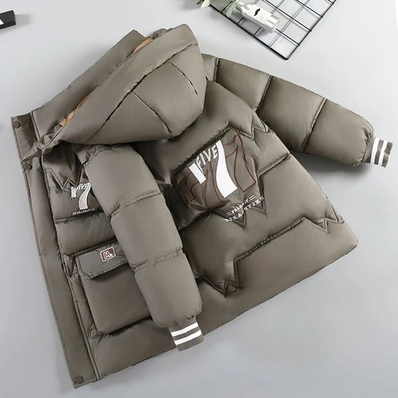 -30 ℃ 2025 Giacca invernale per ragazzi adolescenti Peluche spessa Prevenzione del freddo Stampa di lettere Con cappuccio Giubbotti da esterno in cotone per 6-14 anni 4