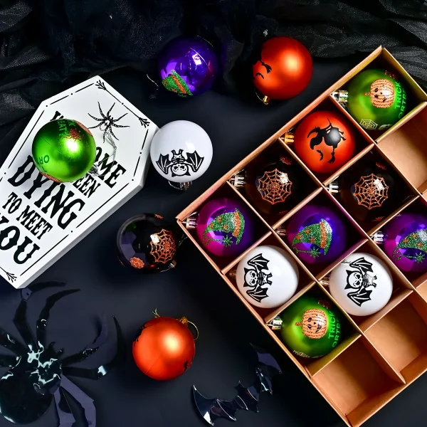 Halloween 6 cm 16 pezzi palline spettrali elettrolitiche dipinte che si illuminano al buio scheletro scuro zucca decorazione set albero appeso festa 5
