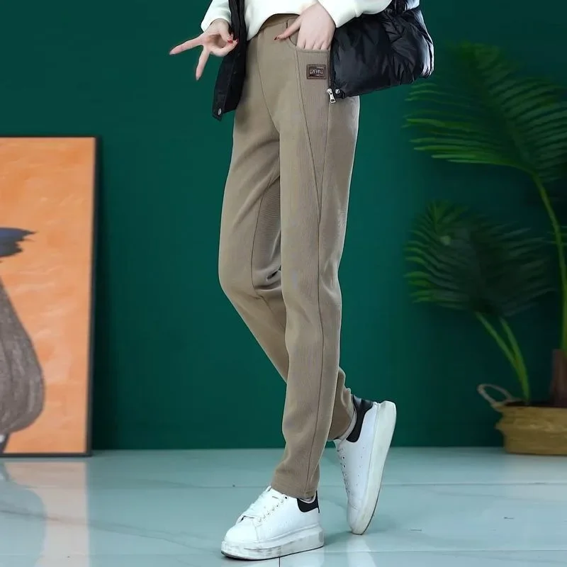 Pantaloni da donna in pile ispessito Pantaloni caldi Casual Harlan da donna Autunno Inverno Nuovo stile Pantaloni sportivi per il tempo libero ispessiti dimagranti 2