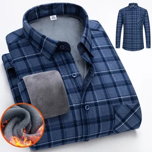 2025 Camicie scozzesi in pile invernale Plus per uomo Camicia a righe a maniche lunghe calda addensata Uomo Camicie da lavoro casual versatili semplici 1