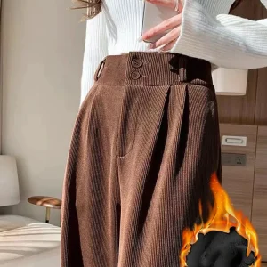 Pantaloni a gamba larga in velluto a vita alta più pantaloni casual invernali caldi dritti moda coreana addensare pantaloni sportivi oversize 4xl nuovo 1