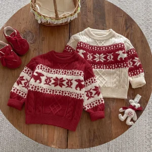 2025 inverno nuovo maglione coreano per bambini Natale Capodanno fiocco di neve maglia bambini top maglione pullover caldo per 1-6 anni ragazzi ragazze 1