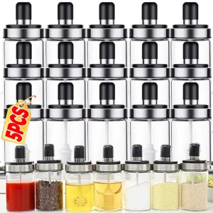 Bottiglia di sale e pepe da cucina Bottiglia di condimento in vetro con cucchiaio Pennello Dispenser di sale per zucchero Barattolo di condimento Contenitore per shaker da cucina 1