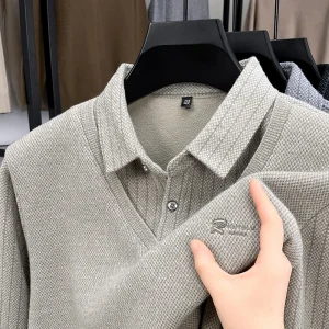 Maglione lavorato a maglia a maniche lunghe in due pezzi finto peluche da uomo di marca di lusso invernale nuovo stampa in tinta unita abbigliamento da uomo d'affari di moda caldo 1