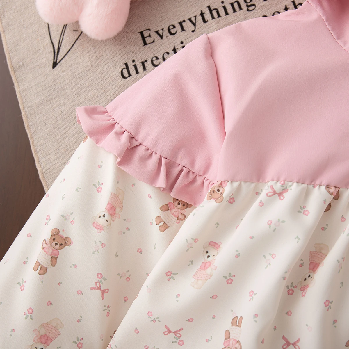 Abito natalizio per bambina Papillon a blocchi di colore con cappuccio Orecchie di coniglio Giacca per bambina Cartone animato carino per bambina Top Vestiti per bambini 5