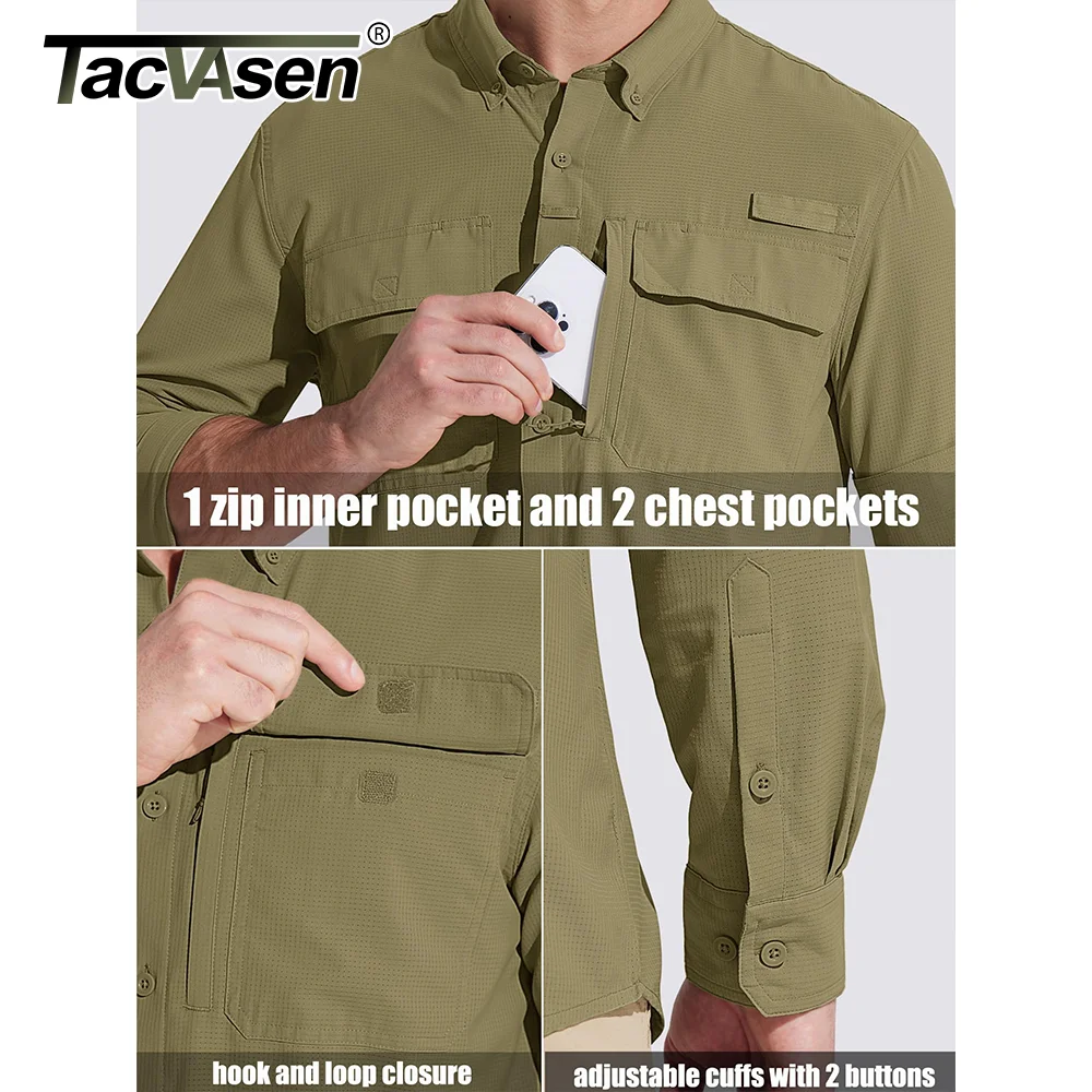 TACVASEN UPF 50 + magliette da pesca con protezione solare camicie da uomo a maniche lunghe ad asciugatura rapida Mesh camicie da lavoro traspiranti da trekking 5