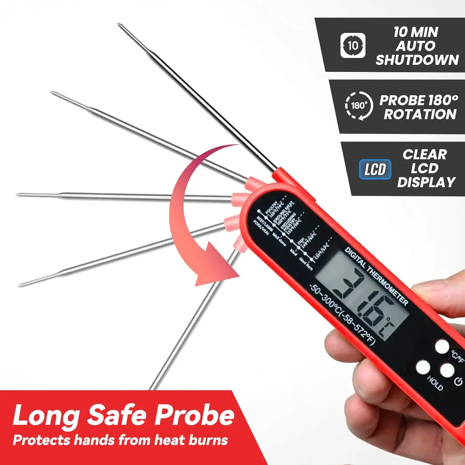 Termometro per carne Digitale - Termometro per alimenti a lettura istantanea per cucinare Grigliare Friggitrice ad aria Piastra Sonda Gadget da cucina Elementi essenziali 4