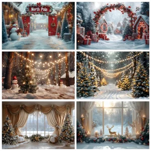 Winter Christmas Photography Background Xmas Town Garland Snow Decoration Supplies Boys Girls Portrait Photo Backdrop For Studio 1