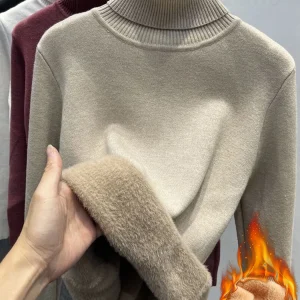 Maglione dolcevita in velluto addensato da donna moda coreana foderato caldo pullover lavorato a maglia suéter top sottile maglia invernale maglione di maglieria 1