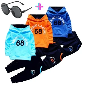Set di abbigliamento per ragazzo Match Occhiali da sole 3 pezzi Outfit Ropa Baby Kids Felpa Ragazzi Tuta Moda Felpa con cappuccio attiva Tute sportive 1