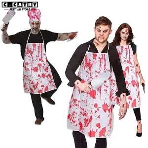 Grembiule di sangue di Halloween Set Costume da macellaio per feste coltello affilato Horror cucina sanguinante spaventoso vestire atmosfera puntelli Cosplay 1