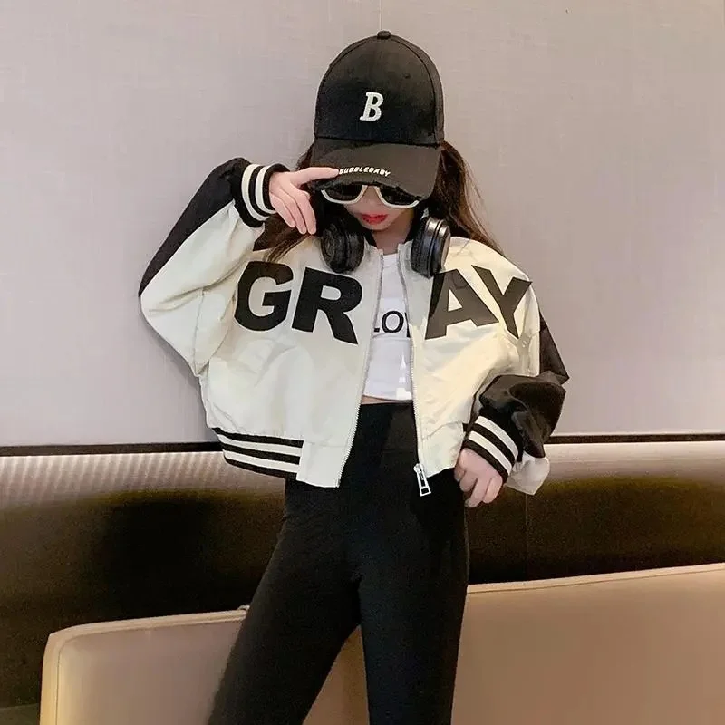 Giacca moda per ragazze 2024 New Teen primavera autunno cappotti bambini lettera Zipper Trends giacca a vento 4-14 anni abbigliamento Casual per bambini 2