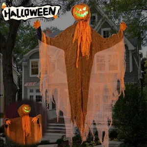 Zucca di Halloween Appesa Decorazioni per feste fantasma appese luce verde che emettono luce puntelli sonori cortile Decorazione della casa fantasma 1