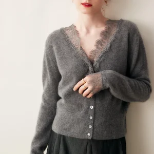 New Chic donna 100% maglione di cashmere design in pizzo cardigan Office Lady Grace maglieria in cashmere autunno inverno 1