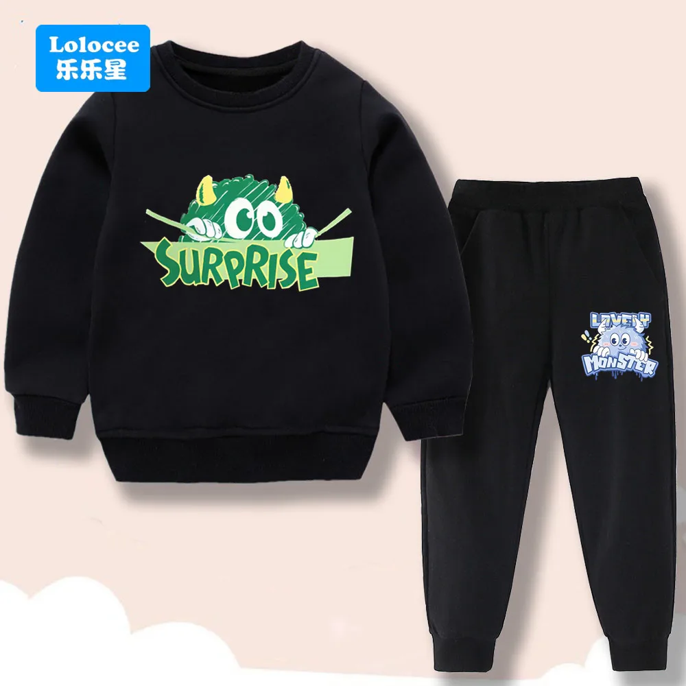 Set di abbigliamento per bambini primavera/autunno Cartoon Monster Print Pantaloni in felpa con o collo da ragazzo Set pullover in due pezzi per bambini GSJX1 3