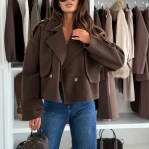 Cappotto da donna autunno inverno tipo corto con colletto rovesciato tinta unita cardigan con chiusura a bottoni allentati giacca da pendolarismo OL capispalla da donna 1