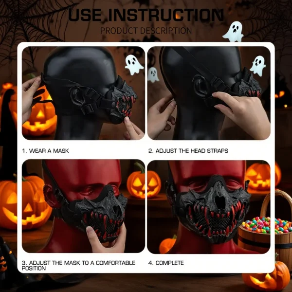 Maschera per feste con teschio di Halloween Denti lunghi Scheletro di demone Mezza maschera Dress Up Dragongod Yaksha Tengu Dente Skullmask Costo cosplay 1