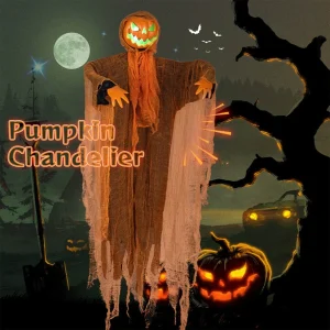 Decorazioni per feste fantasma appese alla zucca di Halloween che appendono oggetti di scena sonori a emissione di luce verde decorazione della casa fantasma dell'iarda 1