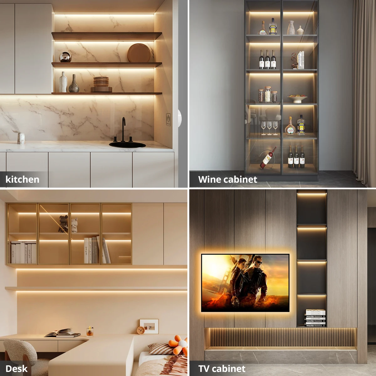 Luci con sensore tattile a strisce LED COB dimmerabili intelligenti per l'illuminazione della decorazione natalizia della parete del soffitto dell'armadio della cucina 4