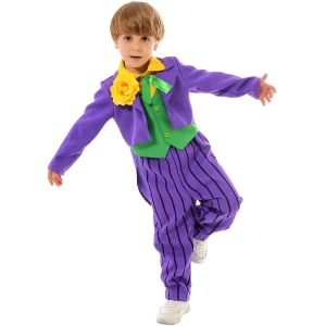 Costume da Joker di Halloween Parrucca verde Cappotto Papillon Pantaloni Corpetto per bambini Ragazzi del bambino Joker Comic Cosplay Abiti da festa 1