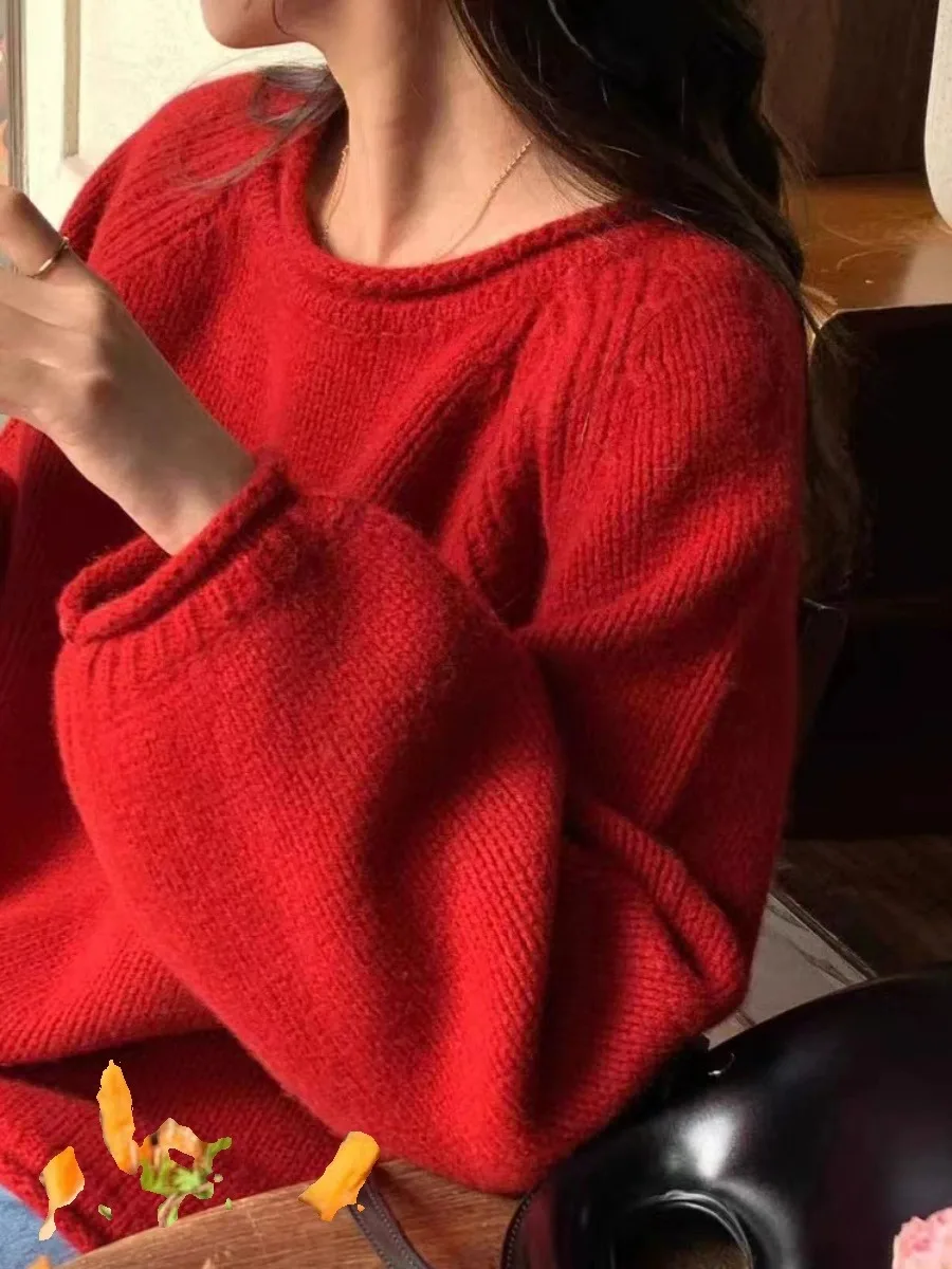 Nuovo maglione da donna in puro cashmere autunno e inverno con fondo maglione lavorato a maglia sciolto con collo rotondo e bordo arrotolato spesso 4