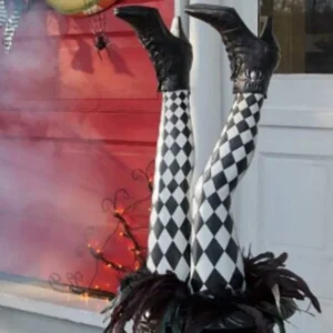 Decorazione spaventosa di Halloween Decorazione della gamba della strega cattiva Piedini della strega malvagia invertiti Stivali Paletti Cortile Prato Puntelli da giardino esterno 1