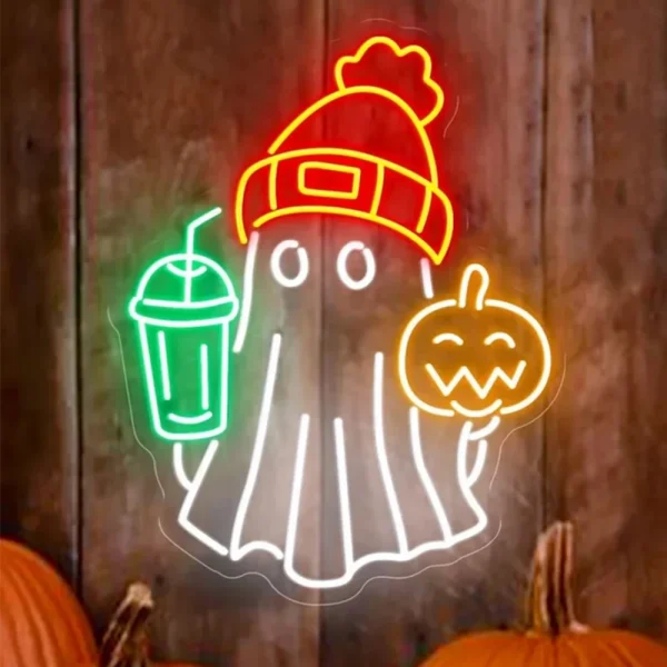 Halloween Ghost Pumpkin Neon Sign For Wall Decor Spooky Boo Room Decoration Led Light Up Sign For Party Bar Club lampada dimmerabile 3