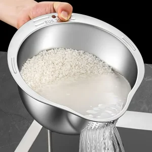 1-3Pc Lavabo per riso in acciaio inossidabile Lavabo con scarico a fondo inclinato Ciotola da cucina multiuso Colino per frutta e verdura 1