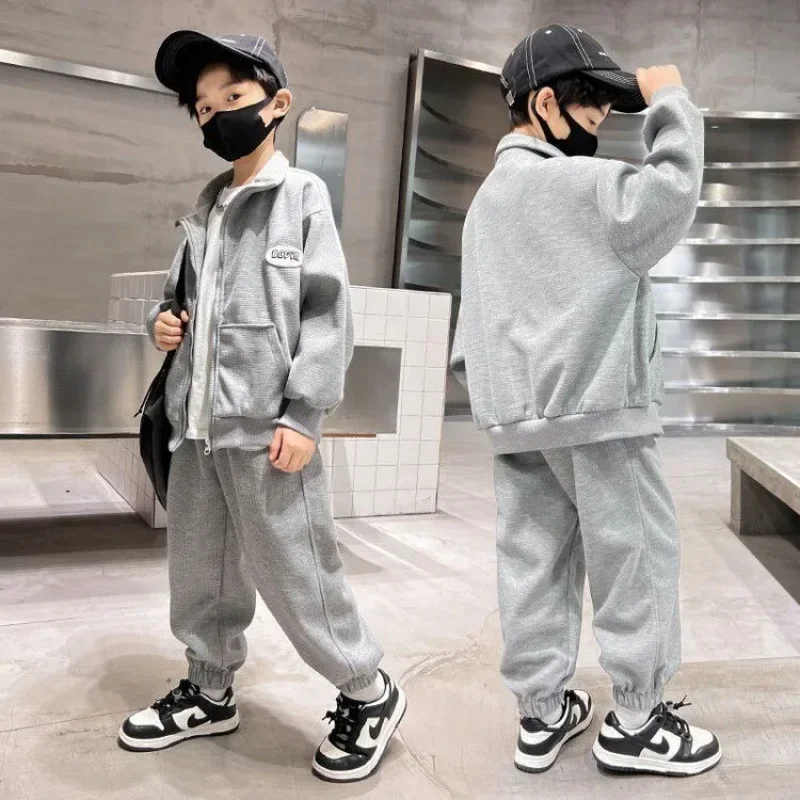 Tuta uniforme da baseball per ragazzo per bambini Adolescente Autunno Inverno Giacca con zip Cappotto e pantaloni sportivi Set Tuta da 2 pezzi per bambini 4