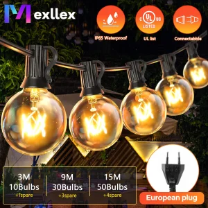 15M/50Ft G40 tungsteno Patio Outdoor Garland String Lights, 220V lampada a sospensione collegabile per cortile portico balcone Party Decor 1